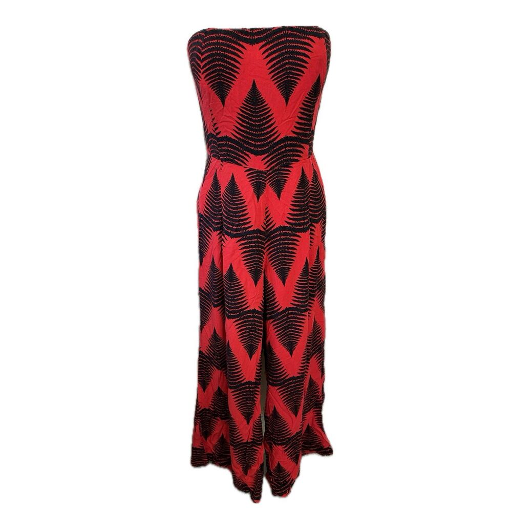 Hawaii's Finest Hawaiian Palapalai Ferns Strapless Back Tie Wide Leg Jumpsuit L